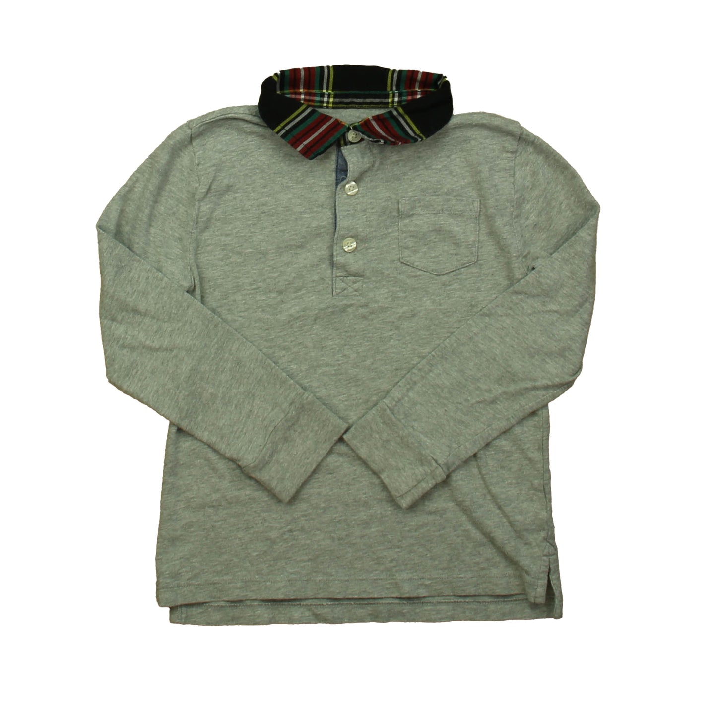 Crewcuts Boys Gray | Green Plaid Rugby Shirt Size: 4-5T