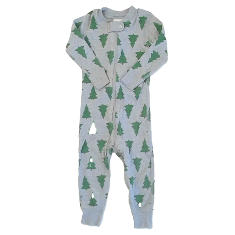 Hanna Andersson Boys Gray | Green Trees 1-piece Non-footed Pajamas Size: 18-24 Months Gray | Green Trees