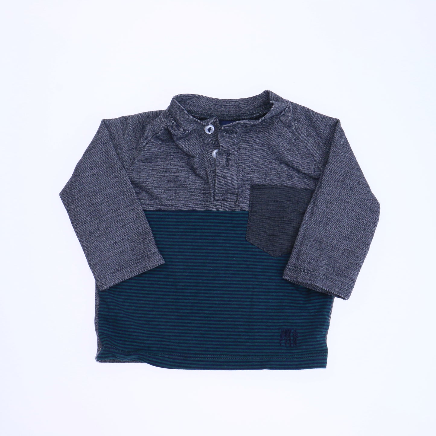 Andy & Evan Boys Gray | Green Henley Size: 3-6 Months Gray | Green