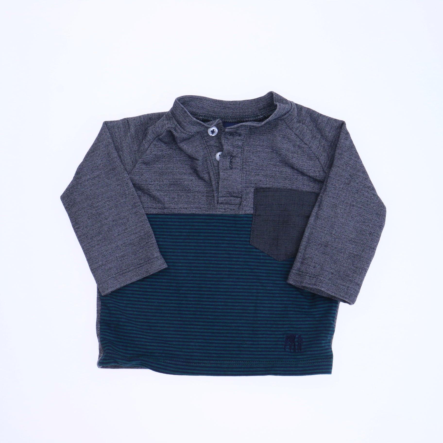 Andy & Evan Boys Gray | Green Henley Size: 3-6 Months Gray | Green