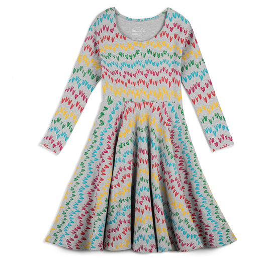 Mightly Girls Gray Hearts Dress Size: 6-14 Years Gray Hearts