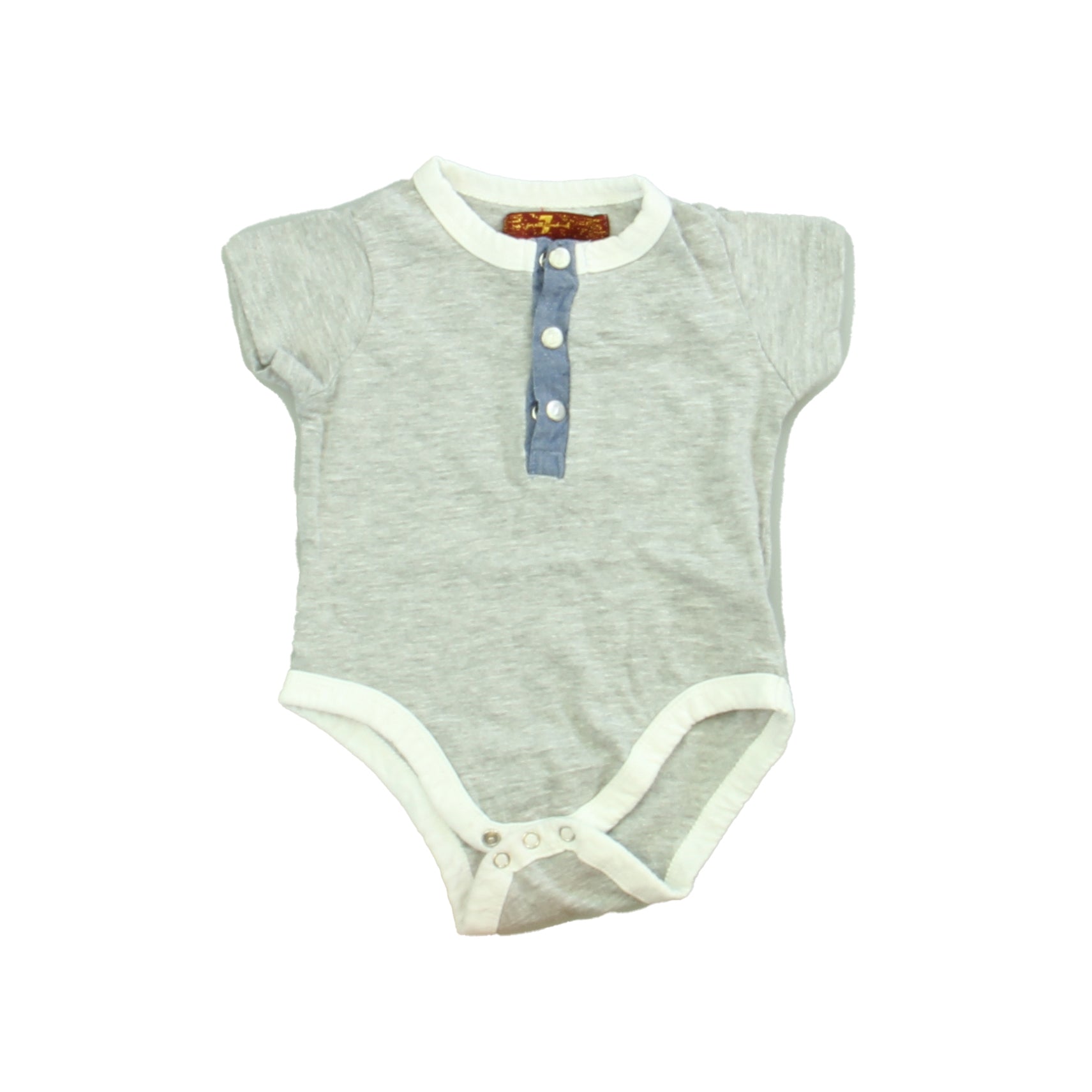 7 for all Mankind Boys Gray | Ivory | Blue Onesie Size: 0-3 Months Gray | Ivory | Blue