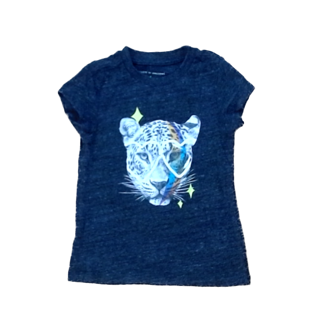 Rockets Of Awesome Girls Gray | Leopard Face Short Sleeve Shirt Size: 4T - 7 Years Gray | Leopard Face