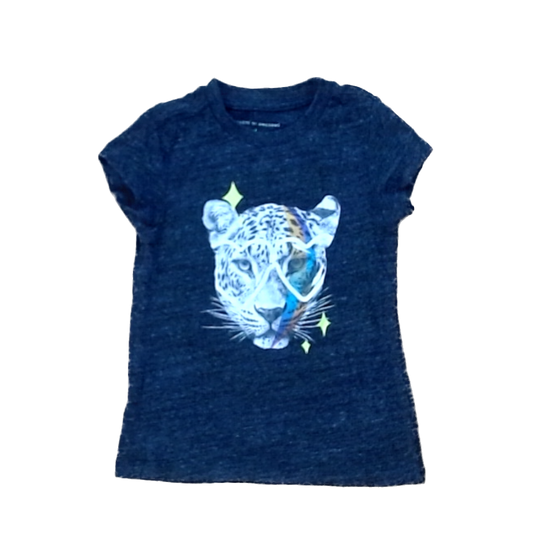 Rockets Of Awesome Girls Gray | Leopard Face Short Sleeve Shirt Size: 4T - 7 Years Gray | Leopard Face