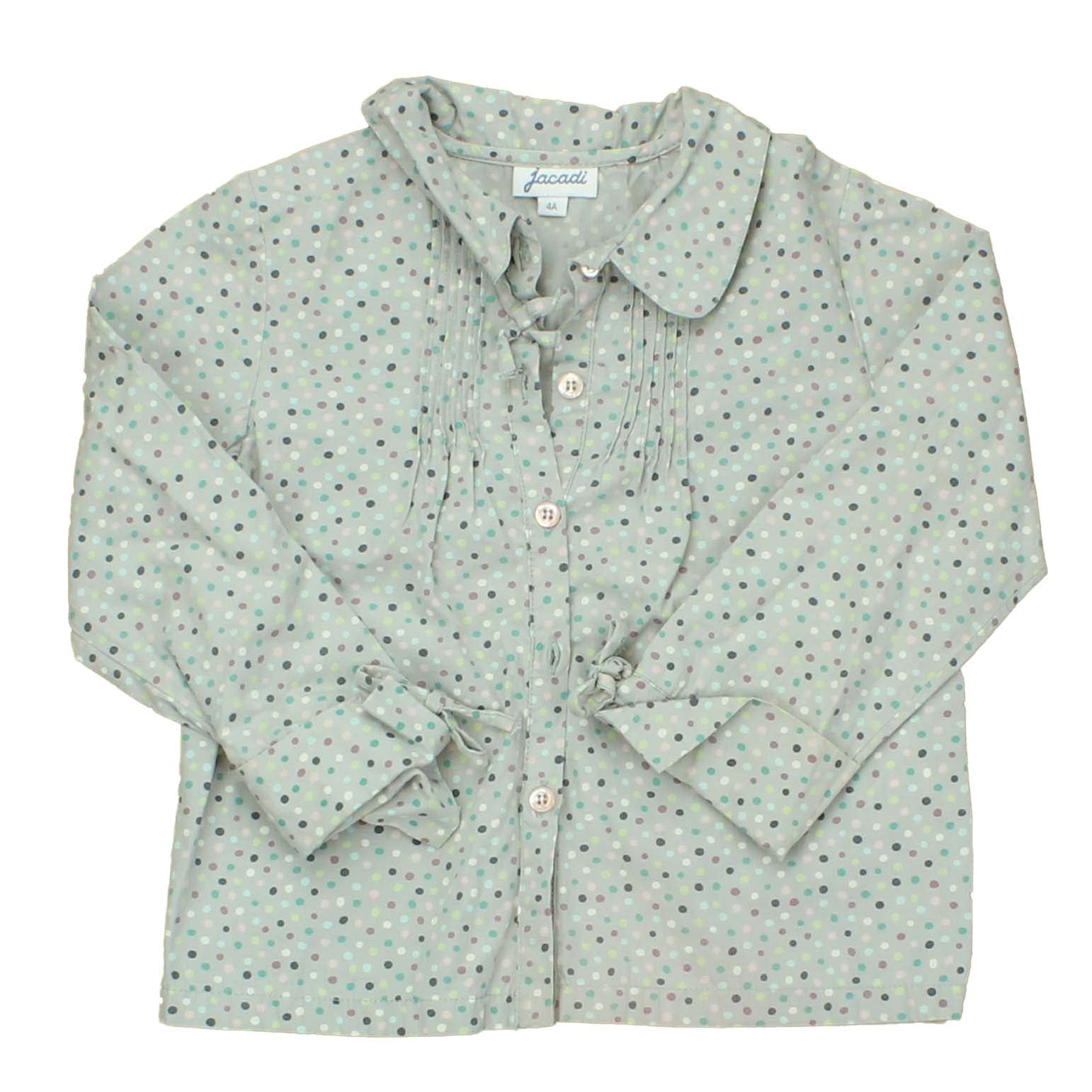 Jacadi Girls Gray | Multi Dots Button Down Long Sleeve Size: 4T Gray | Multi Dots