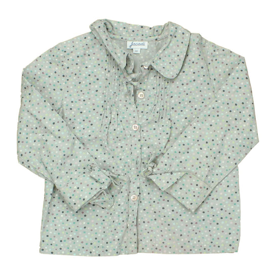 Jacadi Girls Gray | Multi Dots Button Down Long Sleeve Size: 4T Gray | Multi Dots