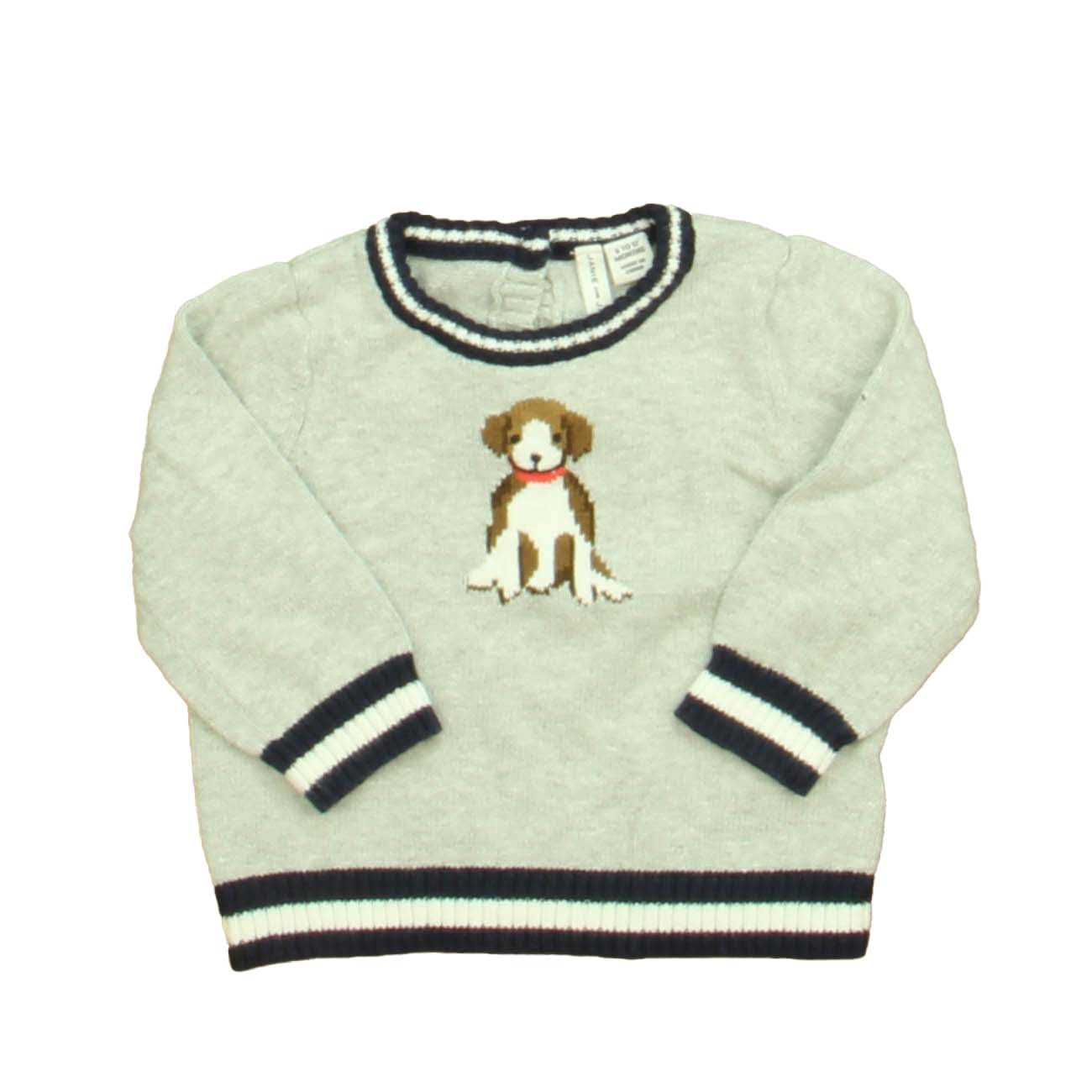 Janie and Jack Boys Gray | Navy Dog Sweater Size: 6-12 Months Gray | Navy Dog