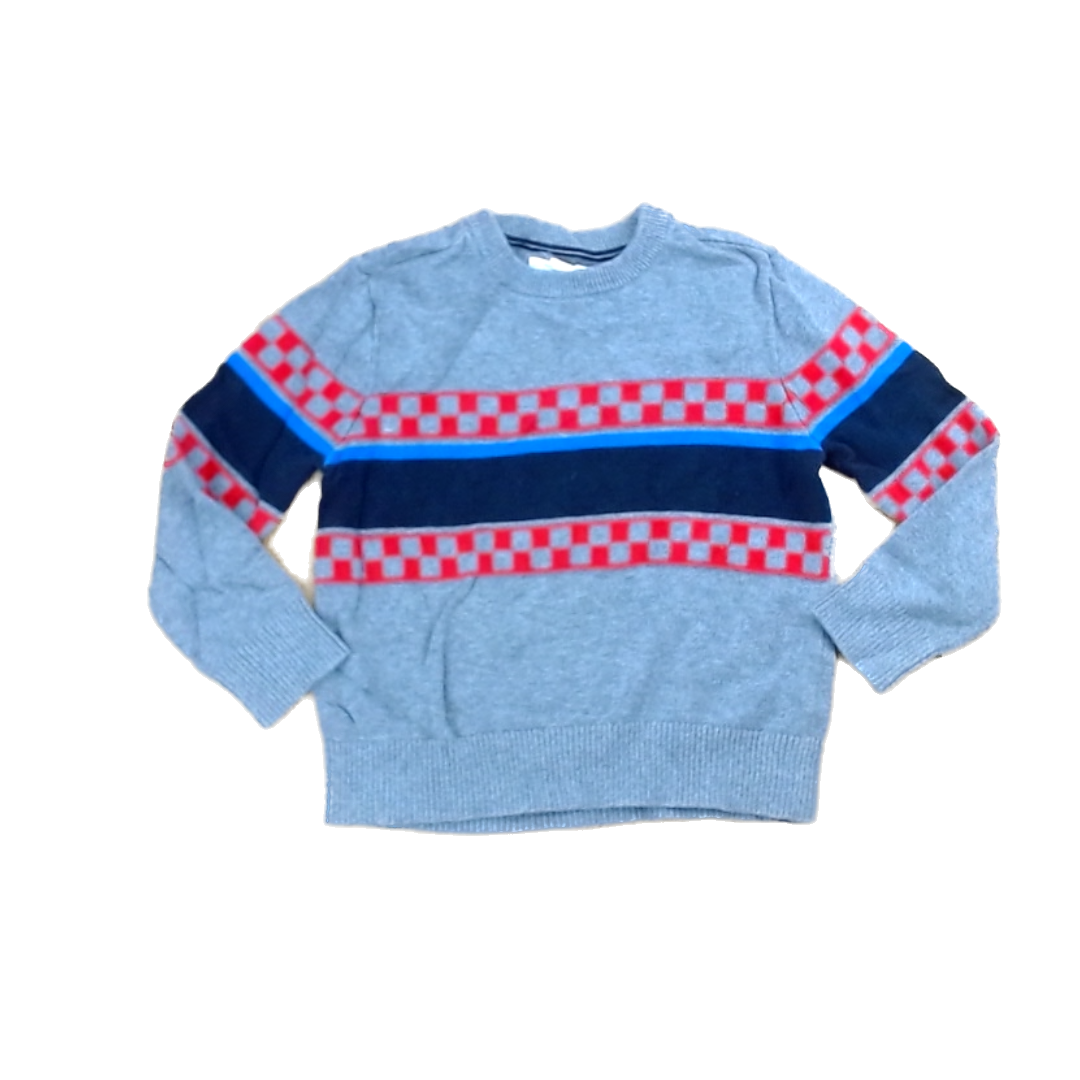 Rockets Of Awesome Boys Gray | Navy Stripe | Red Checkered Stripe Sweater Size: 4T - 5T Gray | Navy Stripe | Red Checkered Stripe