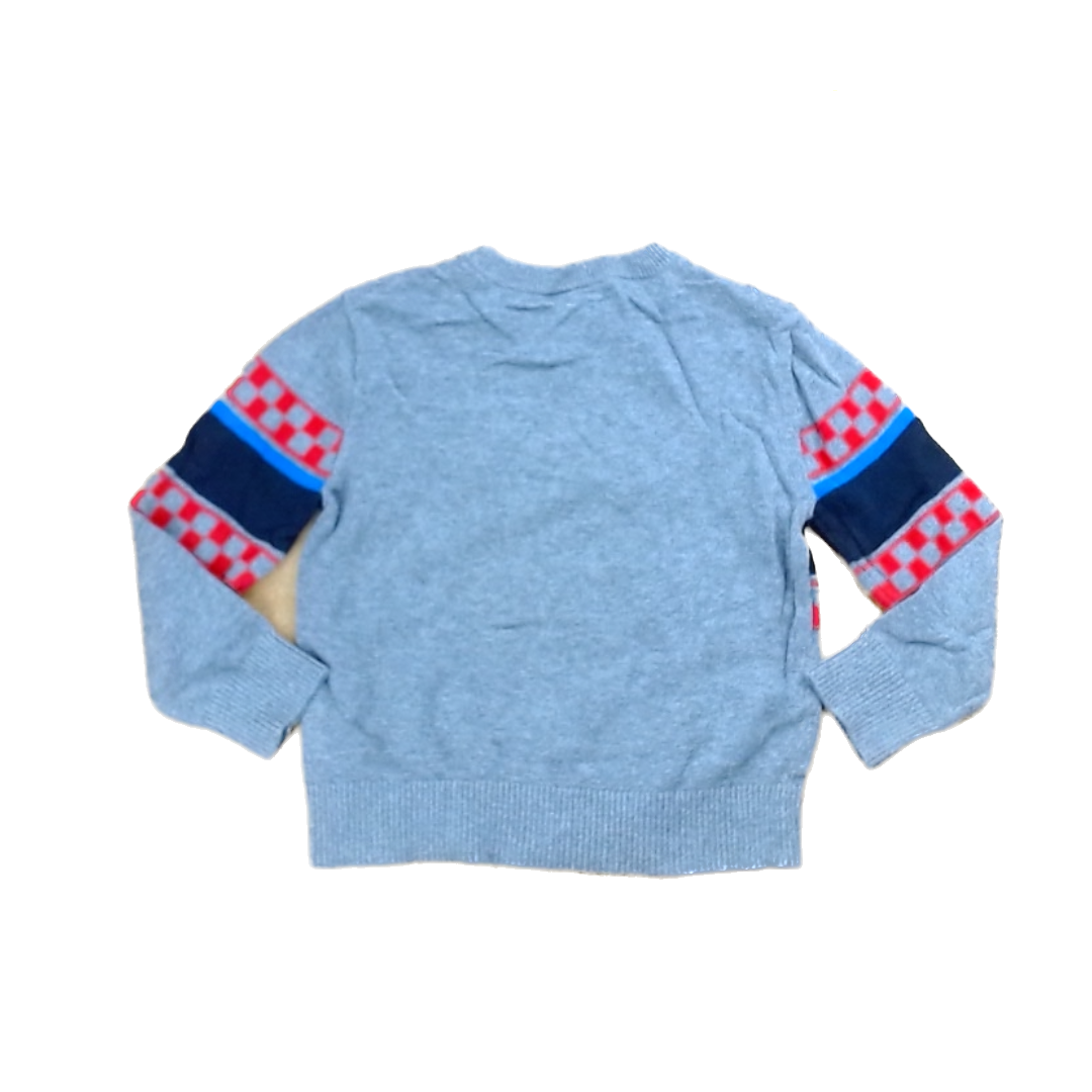 Rockets Of Awesome Boys Gray | Navy Stripe | Red Checkered Stripe Sweater Size: 4T - 5T Gray | Navy Stripe | Red Checkered Stripe
