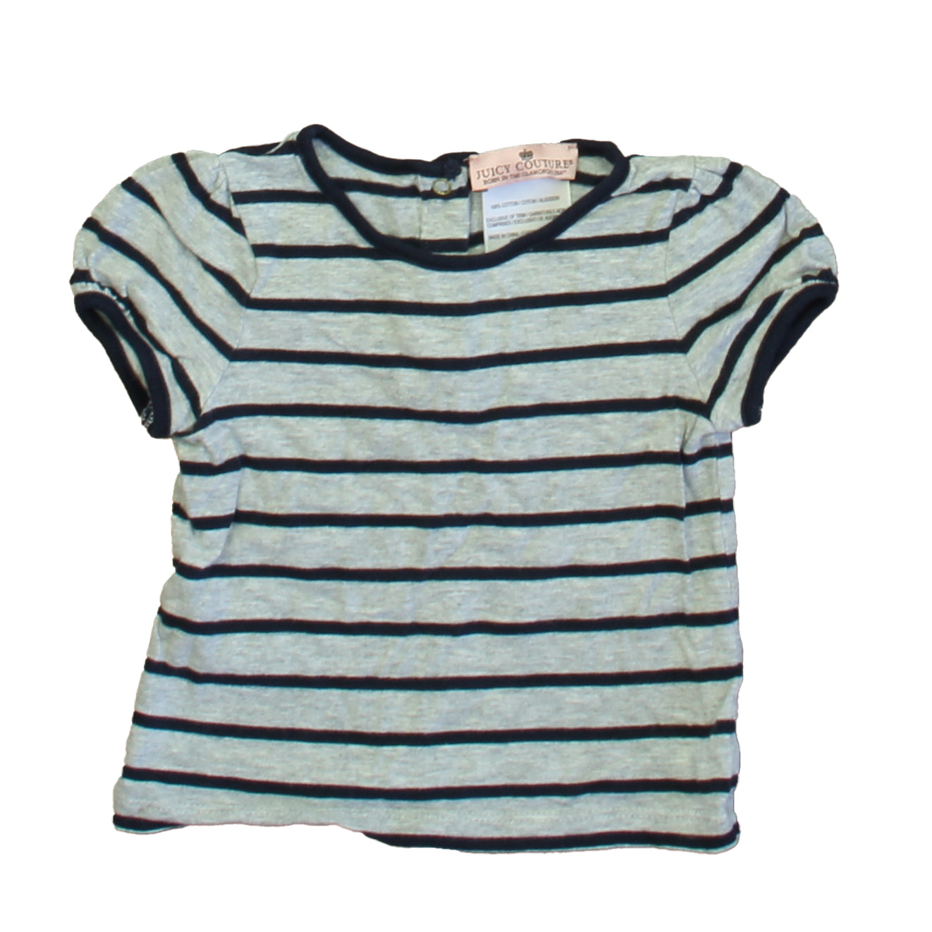 Juicy Couture Girls Gray | Navy Stripe T-Shirt Size: 12-18 Months