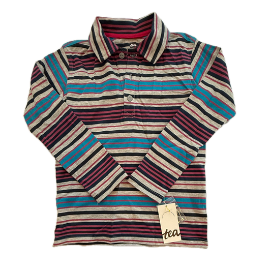 Tea Collection Boys Gray | Navy Stripe Rugby Shirt Size: 5T Gray | Navy Stripe