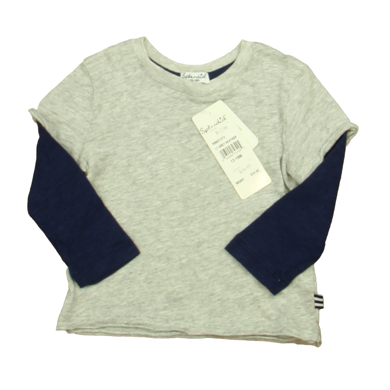 Splendid Boys Gray | Navy Long Sleeve T-Shirt Size: 12 - 18 Months Gray | Navy