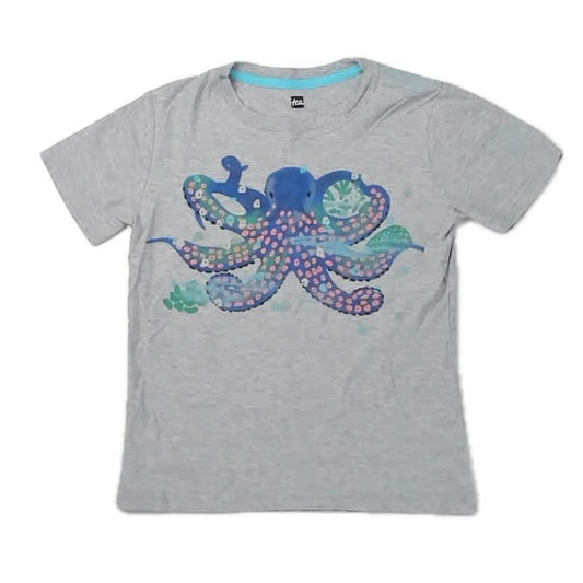 Tea Collection Boys Gray Octopus T-Shirt Size: 7 Years Gray Octopus