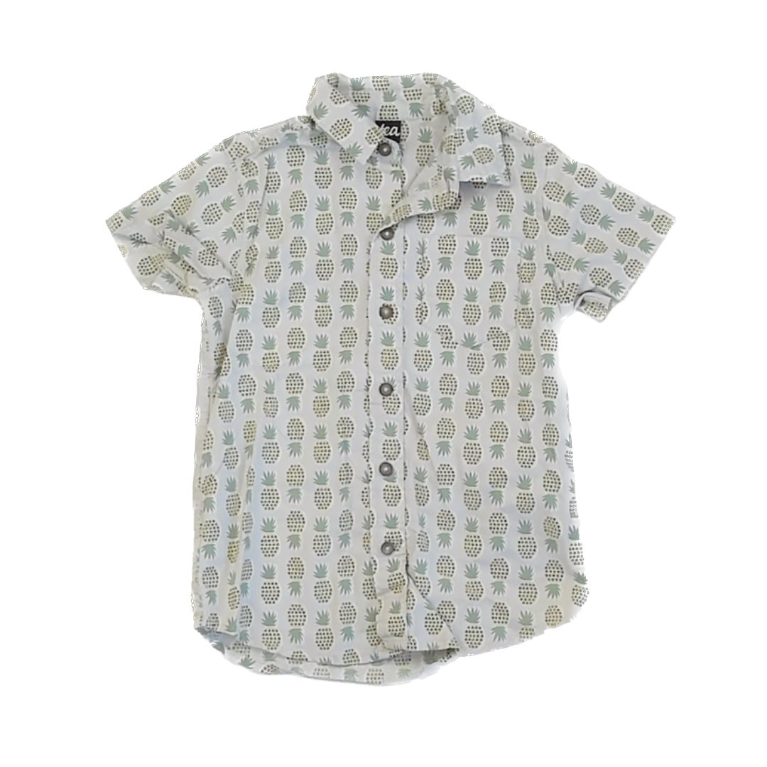 Tea Collection Boys Gray | Pineapples Button Down Short Sleeve Size: 6 Years Gray | Pineapples
