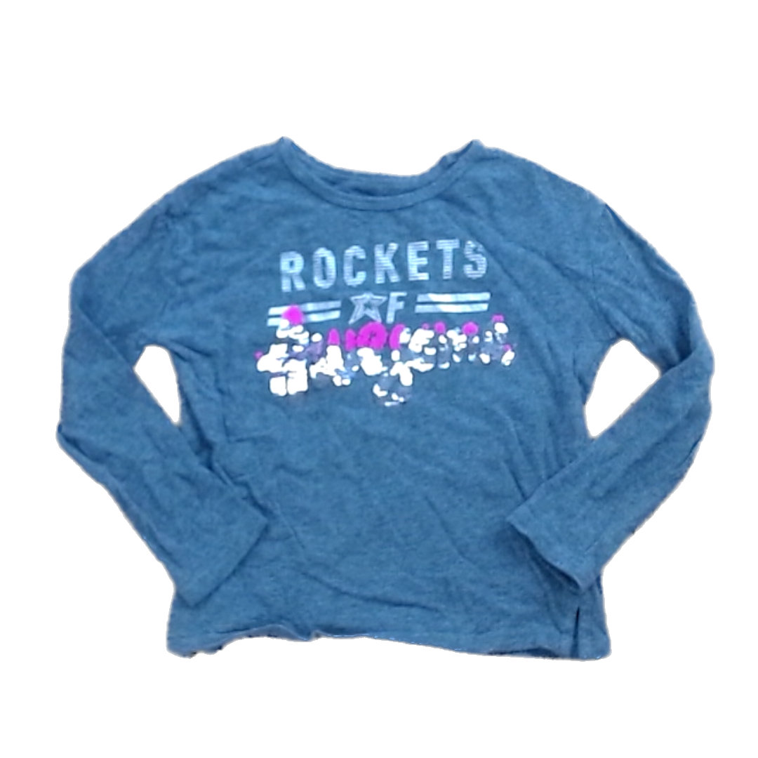 Rockets Of Awesome Girls Gray | Pink and Silver Sequin Writing Long Sleeve T-Shirt Size: 4T - 8 Years Gray | Pink and Silver Sequin Writing