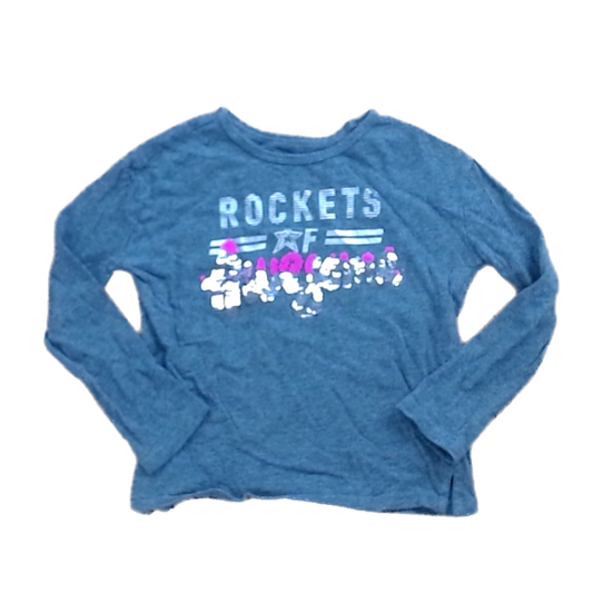 Rockets Of Awesome Girls Gray | Pink and Silver Sequin Writing Long Sleeve T-Shirt Size: 4T - 8 Years Gray | Pink and Silver Sequin Writing