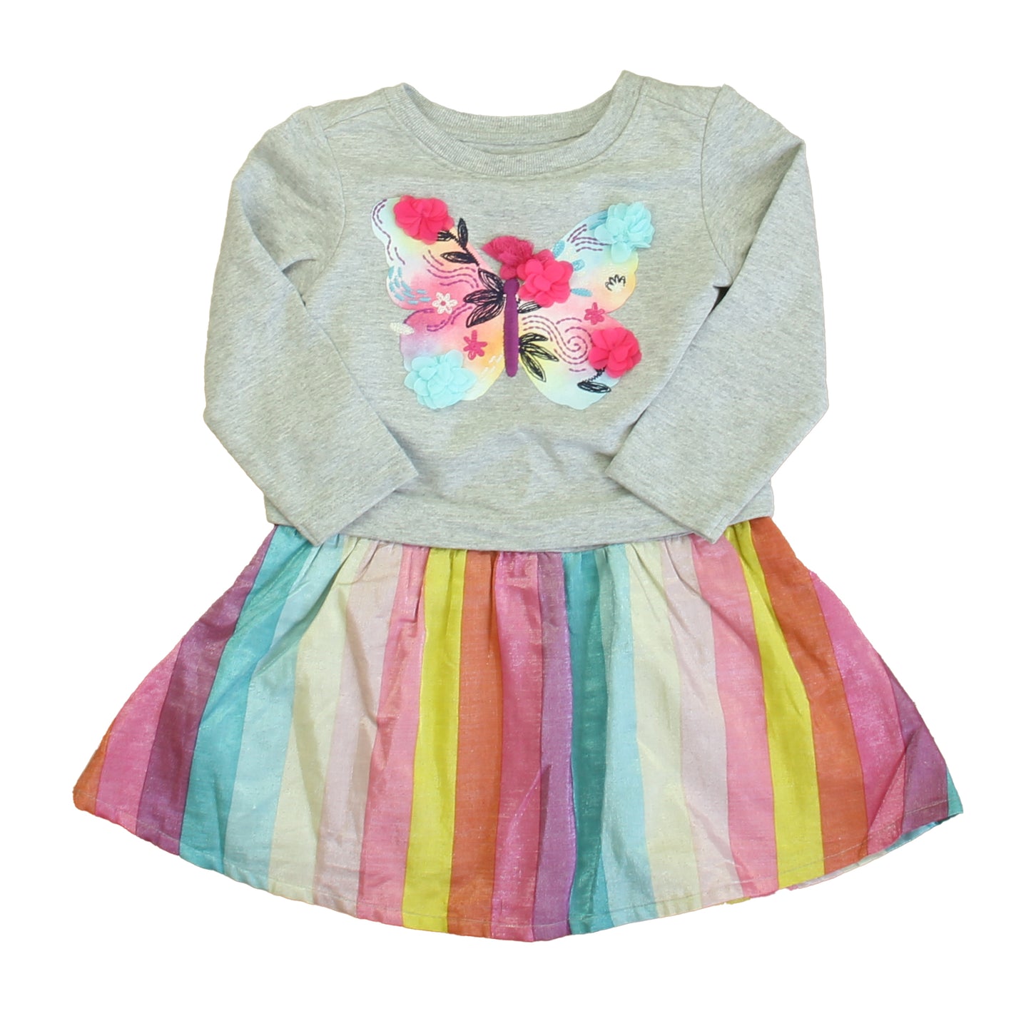 Hatley Girls Gray | Pink Butterfly Dress Size: 2T Gray | Pink Butterfly