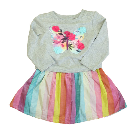 Hatley Girls Gray | Pink Butterfly Dress Size: 2T Gray | Pink Butterfly