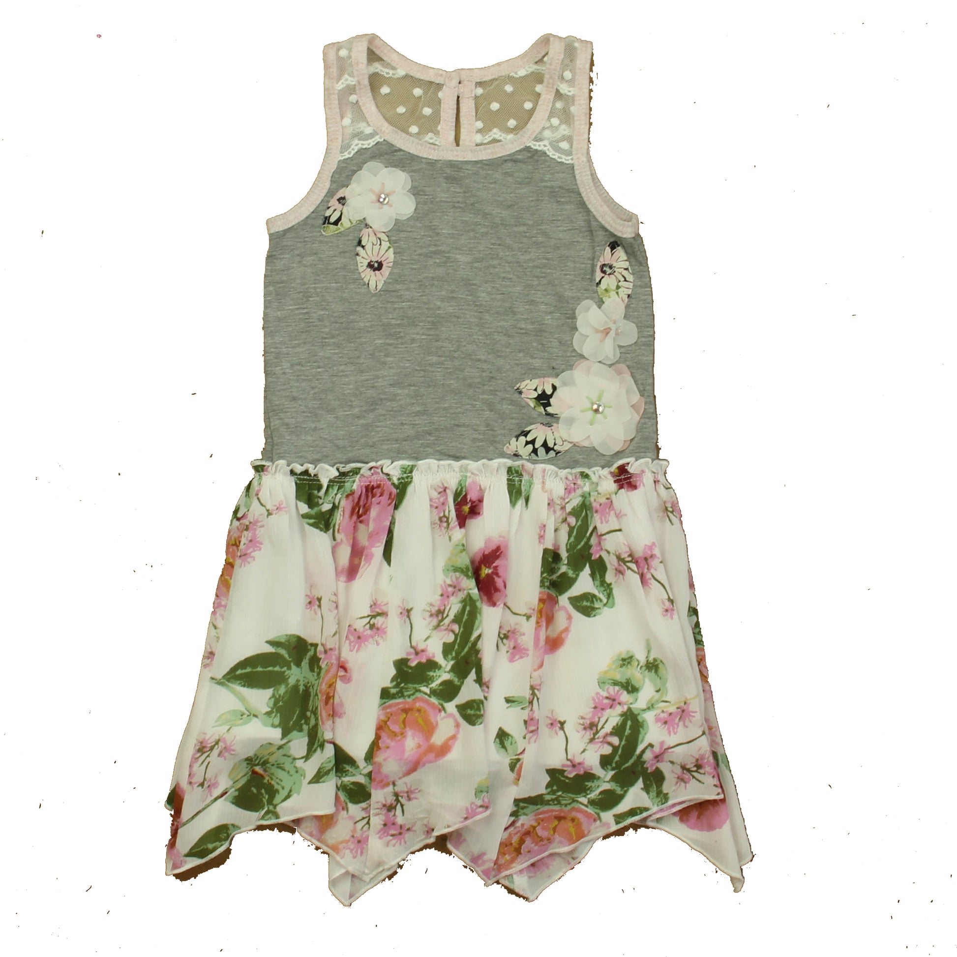 Unknown Brand Girls Gray | Pink Floral Dress Size: 3-4T Gray | Pink Floral
