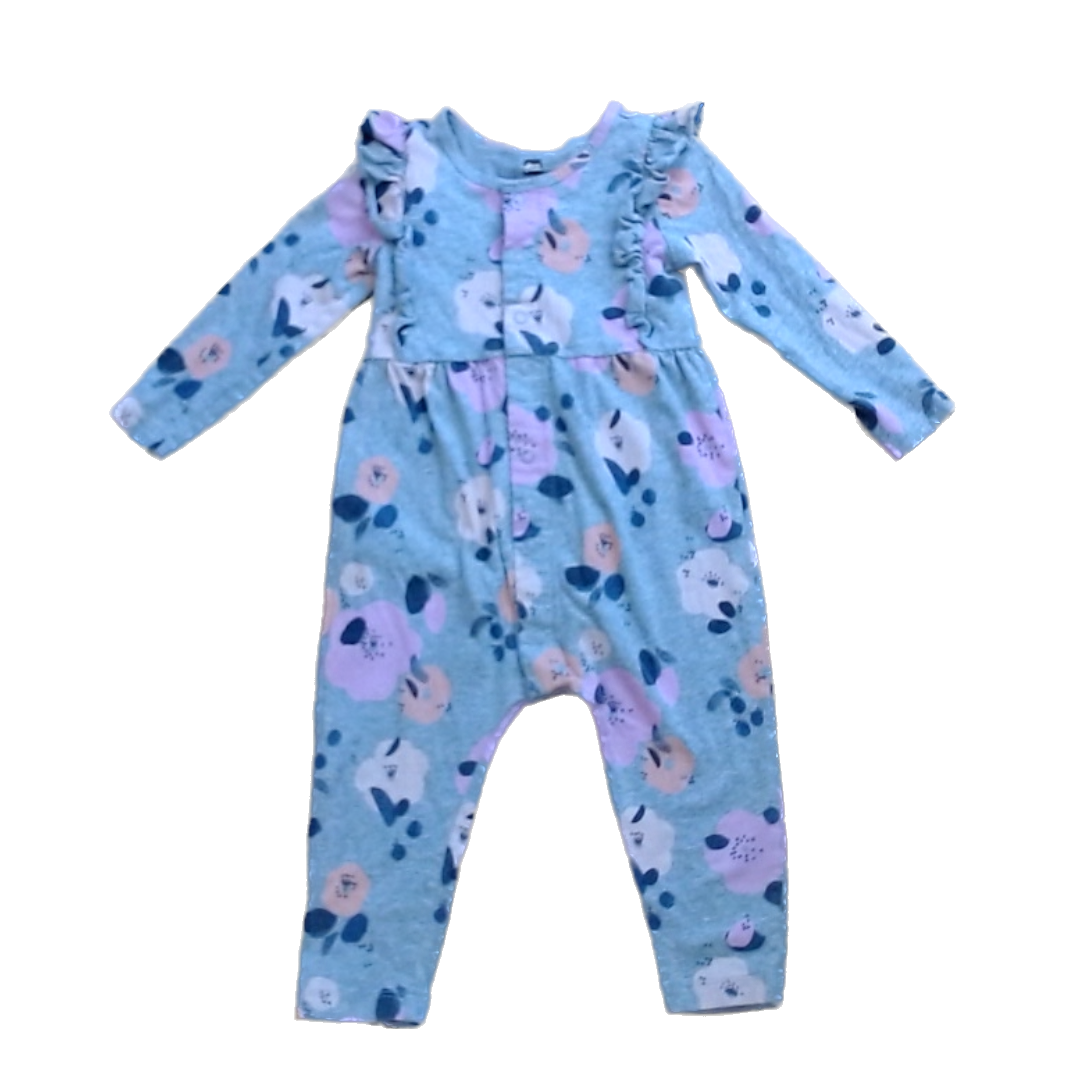 Tea Collection Boys Gray | Pink Flowers Romper Size: 18-24 Months Gray | Pink Flowers