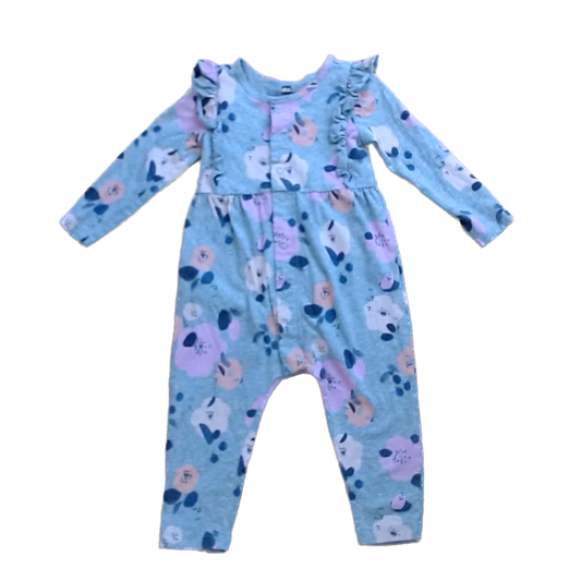 Tea Collection Boys Gray | Pink Flowers Romper Size: 18-24 Months Gray | Pink Flowers