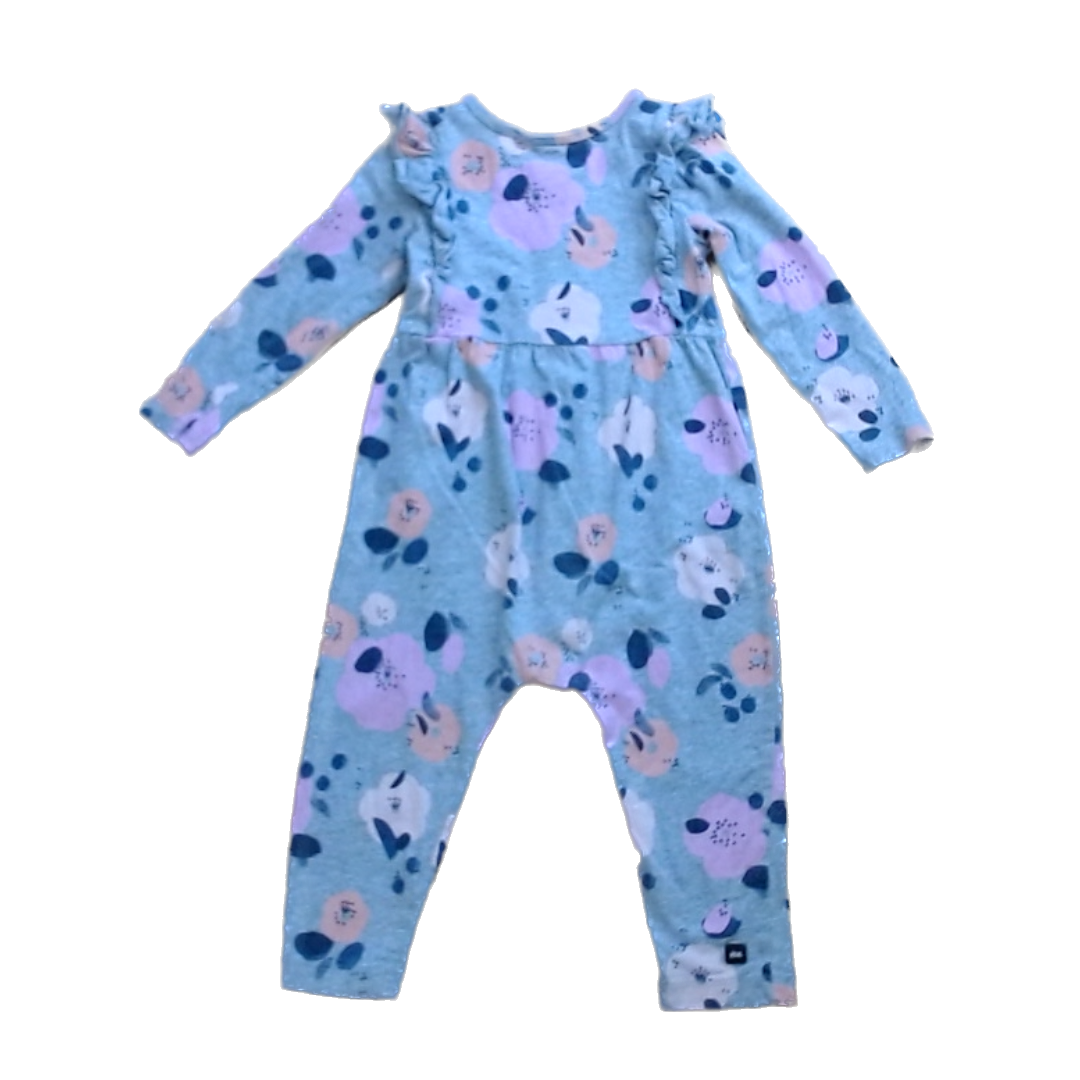 Tea Collection Boys Gray | Pink Flowers Romper Size: 18-24 Months Gray | Pink Flowers