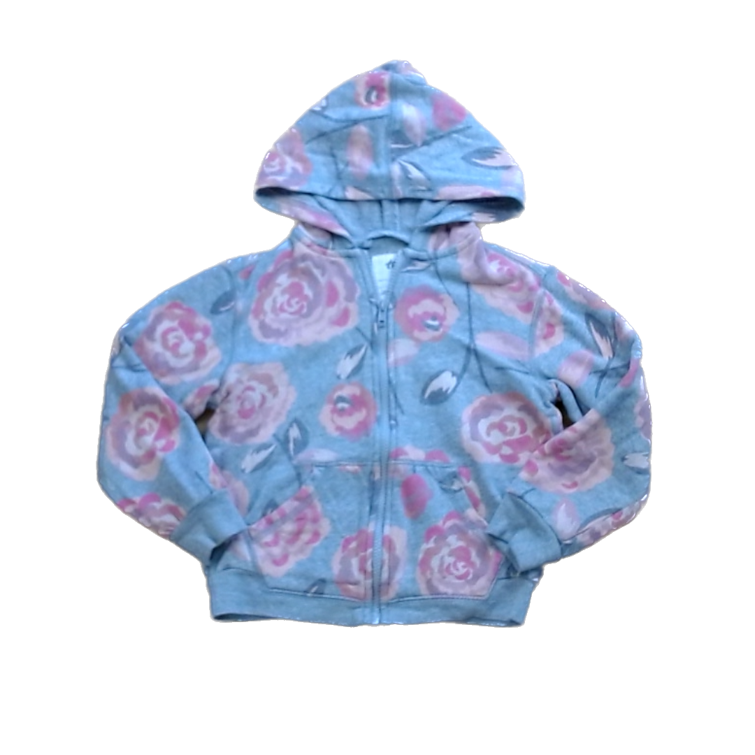Tea Collection Girls Gray | Pink Roses Zip-Up Sweater Size: 5T Gray | Pink Roses Zip-Up