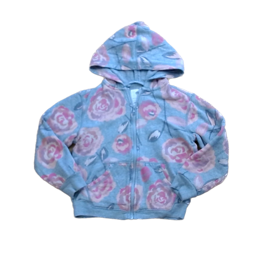 Tea Collection Girls Gray | Pink Roses Zip-Up Sweater Size: 5T Gray | Pink Roses Zip-Up