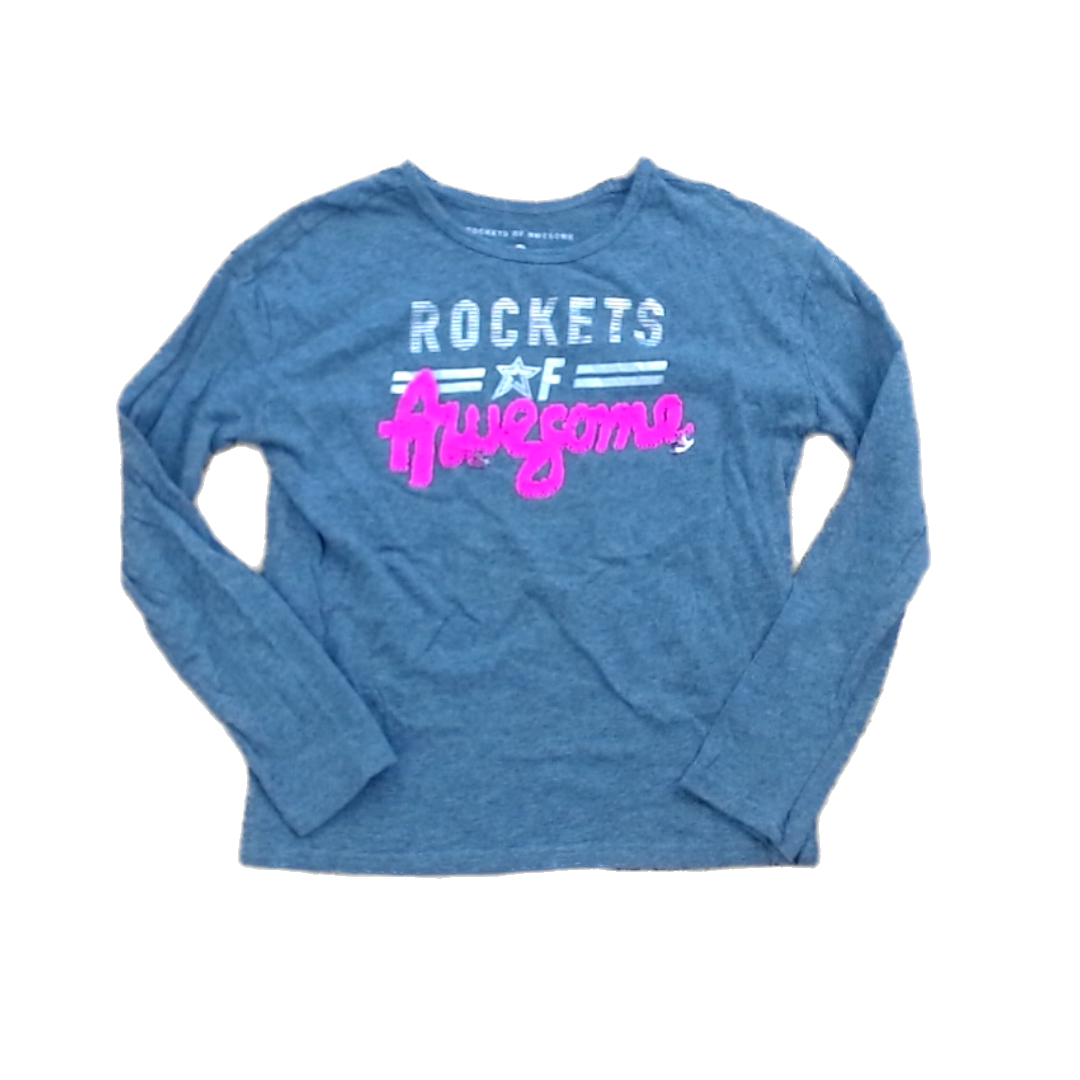 Rockets Of Awesome Girls Gray | Pink Sequin ROA Long Sleeve T-Shirt Size: 8 Years Gray | Pink Sequin ROA