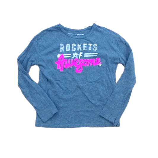 Rockets Of Awesome Girls Gray | Pink Sequin ROA Long Sleeve T-Shirt Size: 8 Years Gray | Pink Sequin ROA