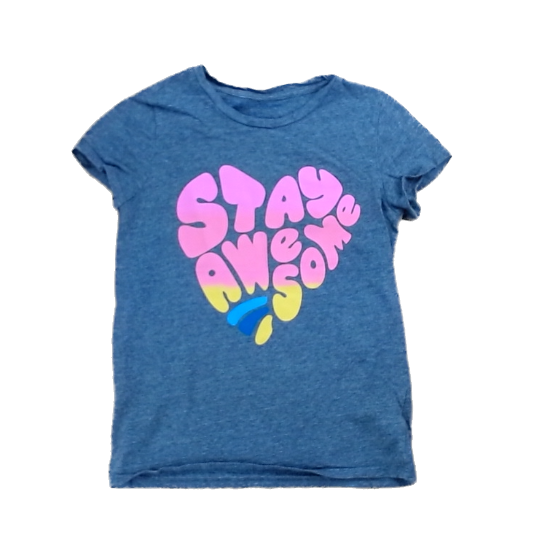 Rockets Of Awesome Girls Gray | Pink Stay Awesome Heart Short Sleeve Shirt Size: 8-10 Years Gray | Pink Stay Awesome Heart