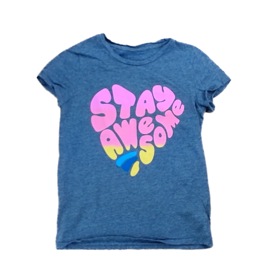 Rockets Of Awesome Girls Gray | Pink Stay Awesome Heart Short Sleeve Shirt Size: 8-10 Years Gray | Pink Stay Awesome Heart