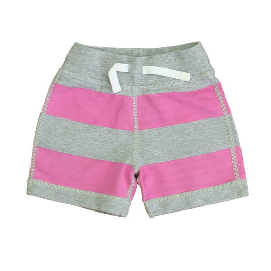 Hanna Andersson Girls Gray | Pink Stripe Shorts Size: 18-24 Months Gray | Pink Stripe