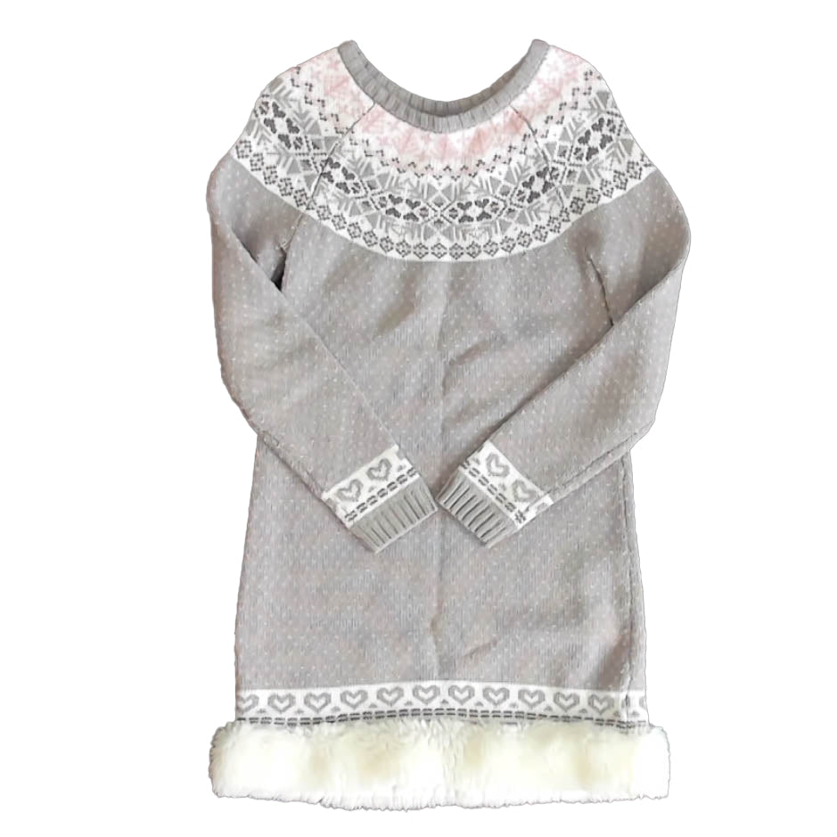 Miss Mona House Girls Gray | Pink | White Sweater Dress Size: 6 Years Gray | Pink | White