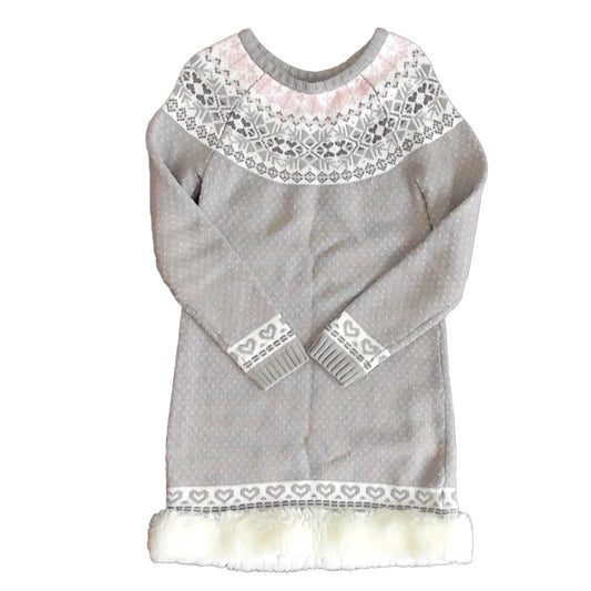 Miss Mona House Girls Gray | Pink | White Sweater Dress Size: 6 Years Gray | Pink | White