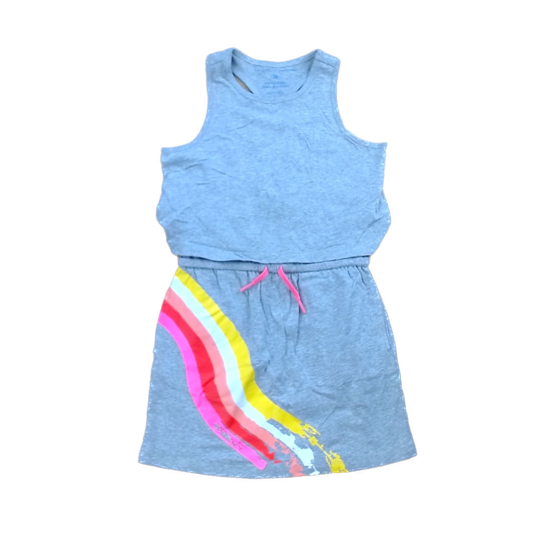 Rockets Of Awesome Girls Gray | Pink Yellow Orange Leg Stripe | Two Tiered Dress Size: 10 Years Gray | Pink Yellow Orange Leg Stripe | Two Tiered