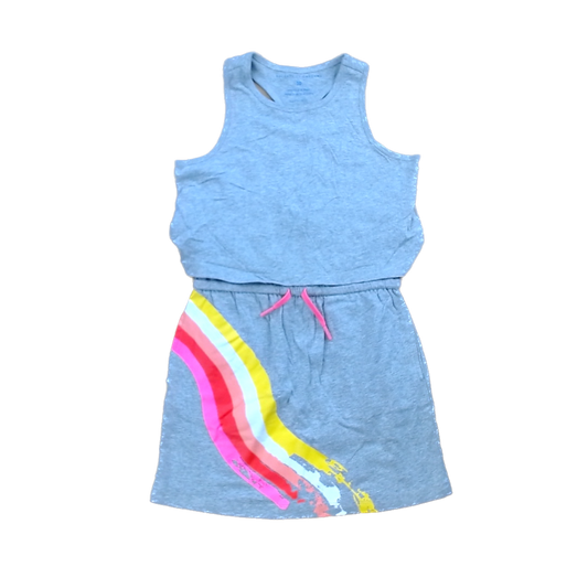 Rockets Of Awesome Girls Gray | Pink Yellow Orange Leg Stripe | Two Tiered Dress Size: 10 Years Gray | Pink Yellow Orange Leg Stripe | Two Tiered