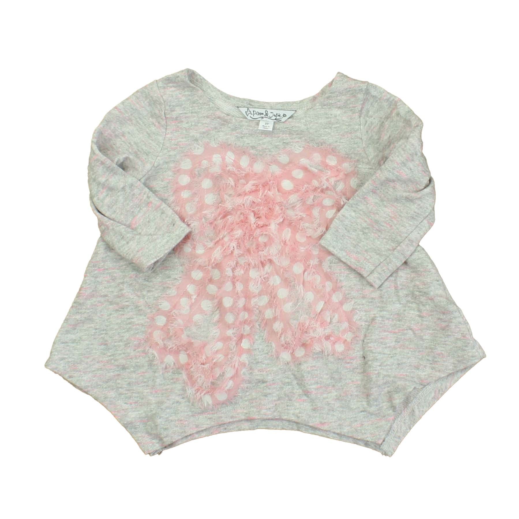 Pippa & Julie Girls Gray | Pink Long Sleeve T-Shirt Size: 2T Gray | Pink