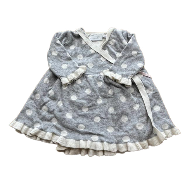 Elegant Baby Girls Gray Polka Dots Sweater Dress Size: 6 Months