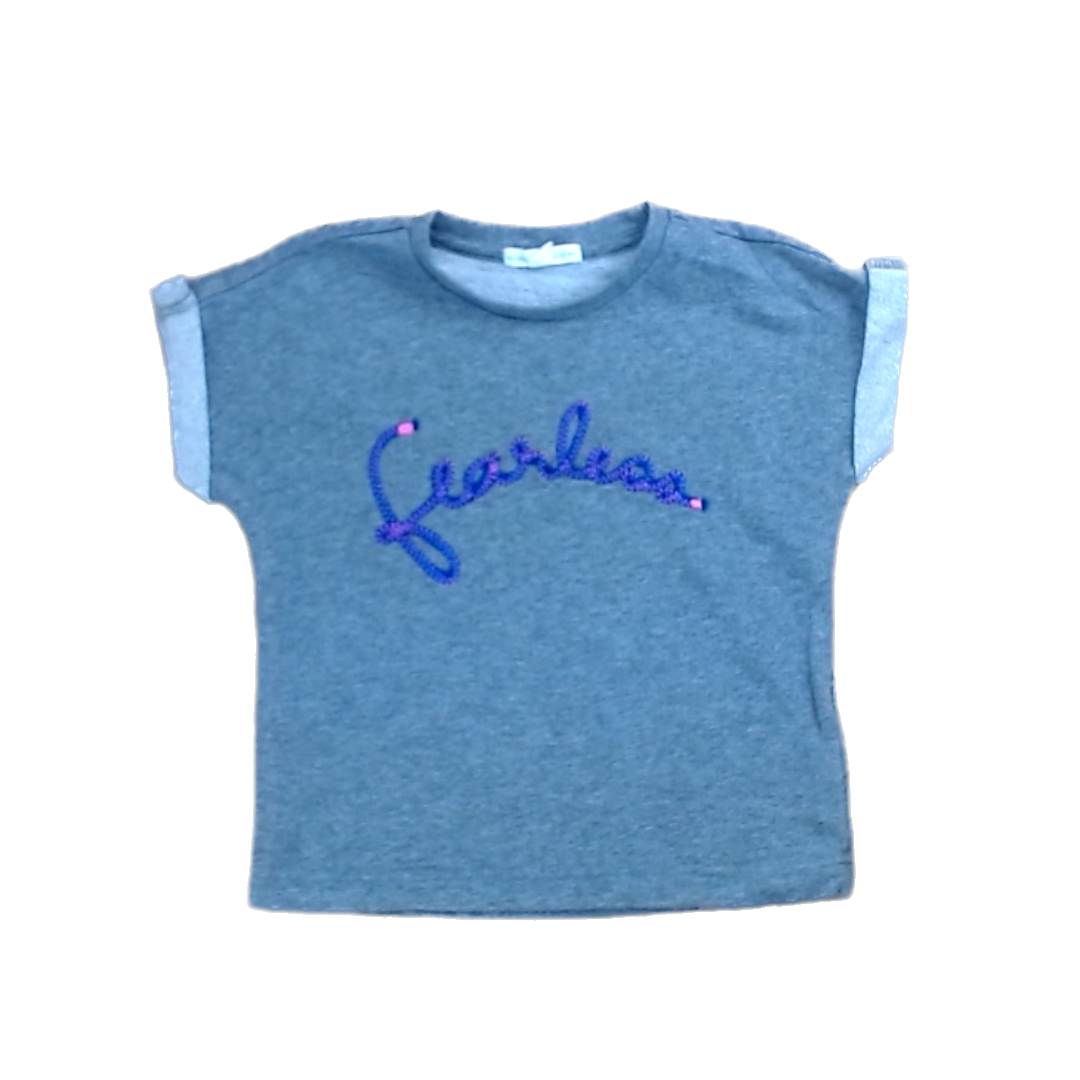 Rockets Of Awesome Girls Gray | Purple Fearless Short Sleeve Shirt Size: 4T Gray | Purple Fearless