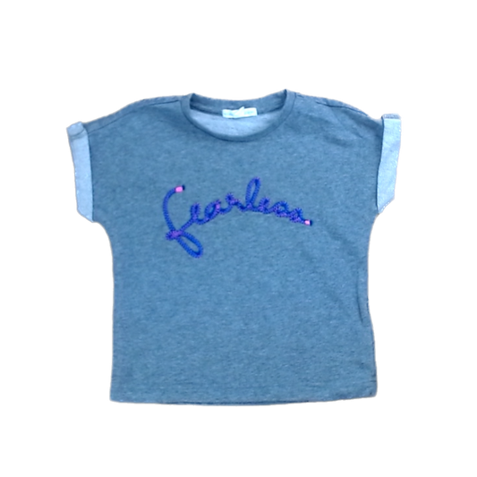 Rockets Of Awesome Girls Gray | Purple Fearless Short Sleeve Shirt Size: 4T Gray | Purple Fearless