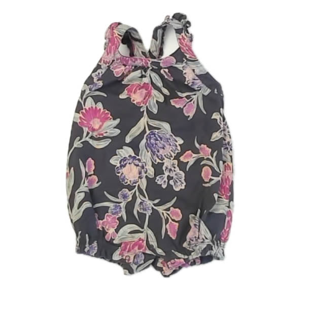 Tea Collection Girls Gray | Purple Floral Romper Size: 12-18 Months Gray | Purple Floral