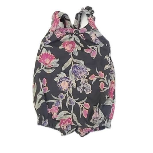 Tea Collection Girls Gray | Purple Floral Romper Size: 12-18 Months Gray | Purple Floral