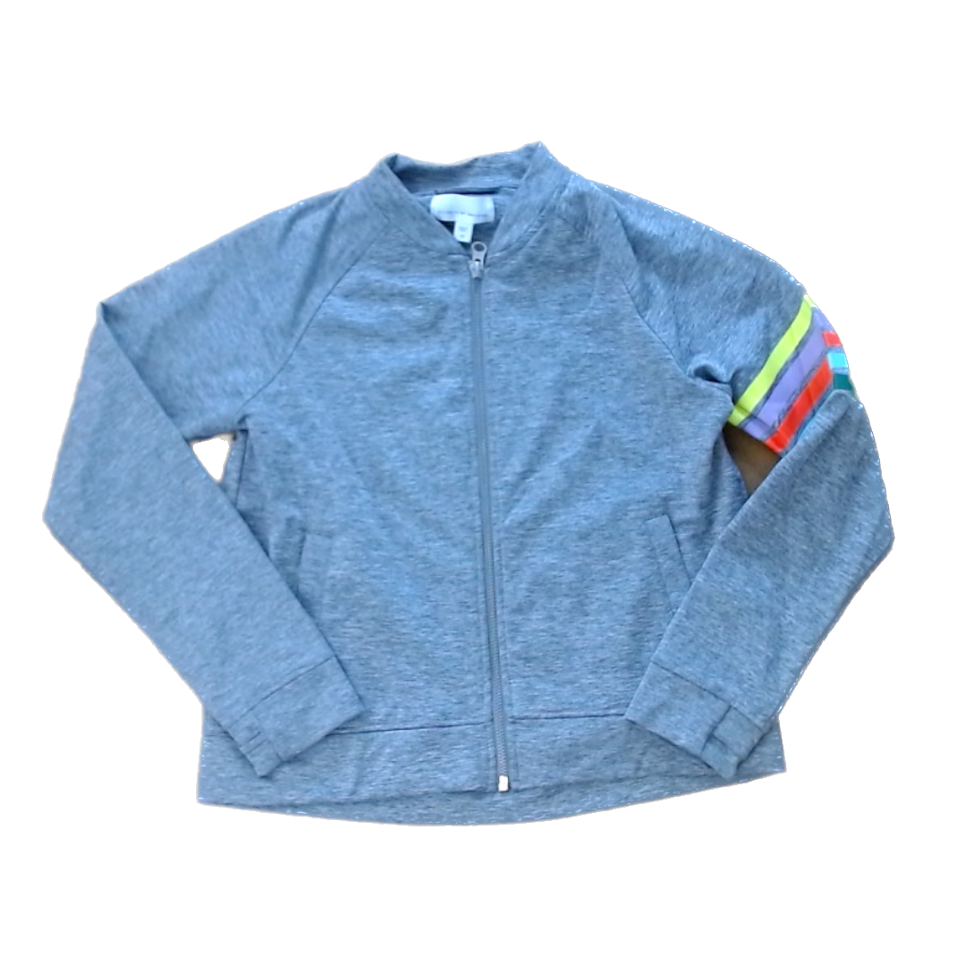 Rockets Of Awesome Girls Gray | Rainbow Arm Stripes Sweater Size: 5T - 10 Years Gray | Rainbow Arm Stripes
