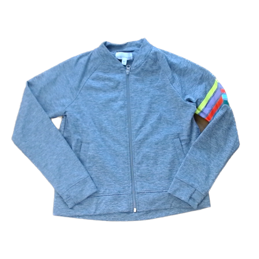 Rockets Of Awesome Girls Gray | Rainbow Arm Stripes Sweater Size: 5T - 10 Years Gray | Rainbow Arm Stripes