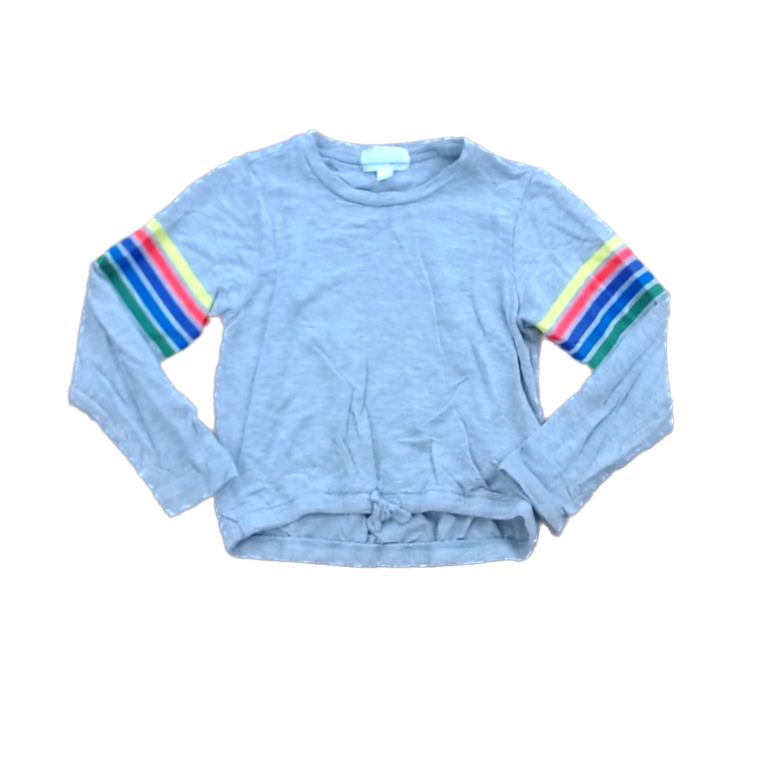 Rockets Of Awesome Girls Gray | Rainbow Arm Stripes Long Sleeve T-Shirt Size: 3T - 5T Gray | Rainbow Arm Stripes
