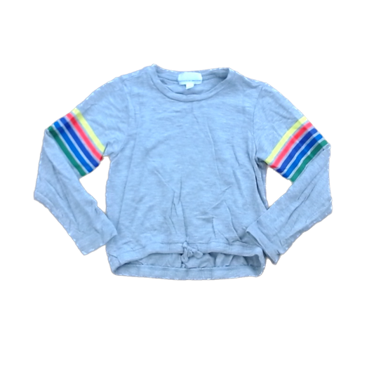 Rockets Of Awesome Girls Gray | Rainbow Arm Stripes Long Sleeve T-Shirt Size: 3T - 5T Gray | Rainbow Arm Stripes