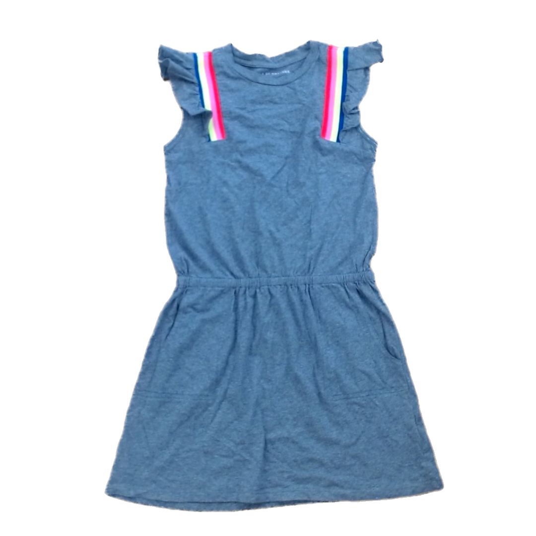 Rockets Of Awesome Girls Gray | Rainbow Shoulder Stripes Dress Size: 6 - 10 Years Gray | Rainbow Shoulder Stripes