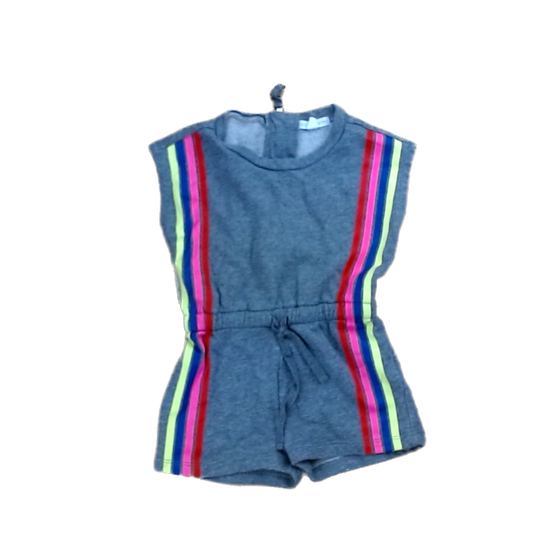 Rockets Of Awesome Girls Gray | Rainbow Striped Siding Romper Size: 3T-6 Years Gray | Rainbow Striped Siding