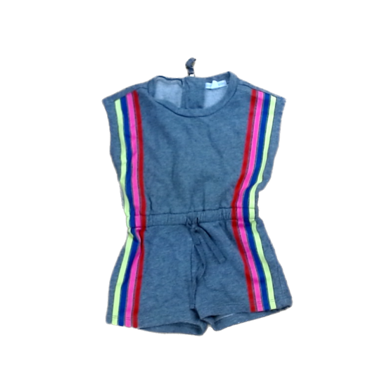 Rockets Of Awesome Girls Gray | Rainbow Striped Siding Romper Size: 3T-6 Years Gray | Rainbow Striped Siding